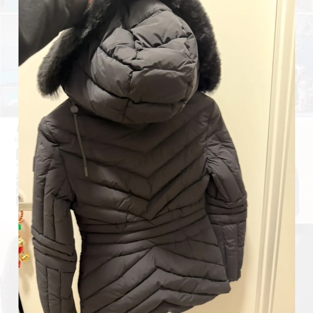 Mackage Women's Charcoal Puffer Coat with Fur Hood - Picture 2 of 5
